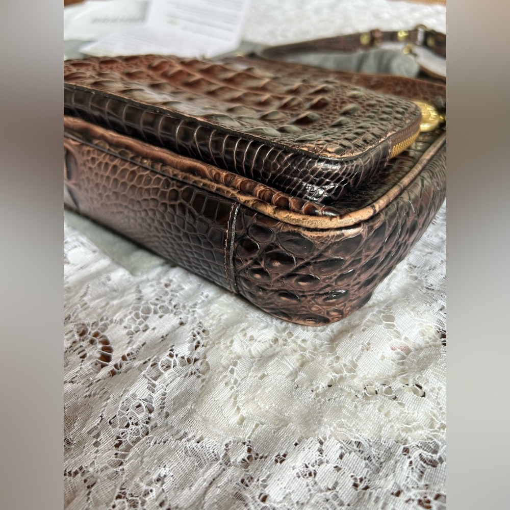 Brahmin Cleo Cocoa Brown Melbourne Croc-Embossed Crossbody Purse - Picture 6 of 9